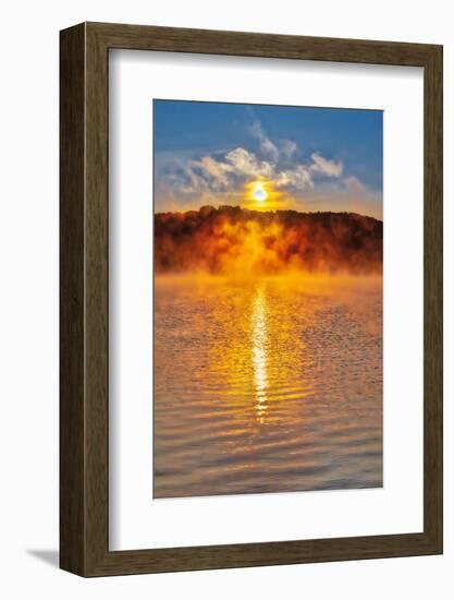 Dock on Long Lake at sunrise, Bridgton, Maine-Lisa Engelbrecht-Framed Photographic Print