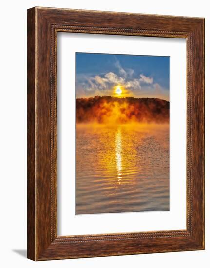 Dock on Long Lake at sunrise, Bridgton, Maine-Lisa Engelbrecht-Framed Photographic Print