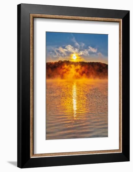 Dock on Long Lake at sunrise, Bridgton, Maine-Lisa Engelbrecht-Framed Photographic Print