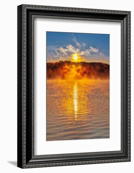 Dock on Long Lake at sunrise, Bridgton, Maine-Lisa Engelbrecht-Framed Photographic Print