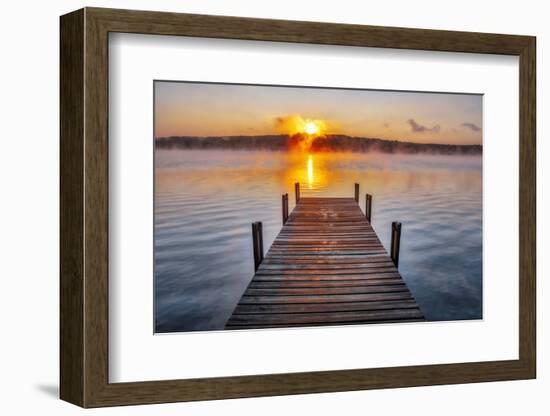 Dock on Long Lake at sunrise, Bridgton, Maine-Lisa Engelbrecht-Framed Photographic Print