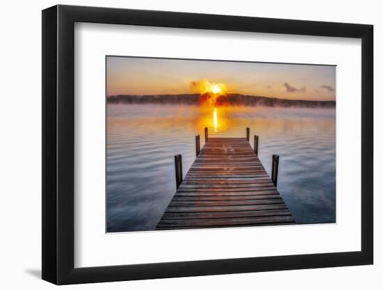 Dock on Long Lake at sunrise, Bridgton, Maine-Lisa Engelbrecht-Framed Photographic Print