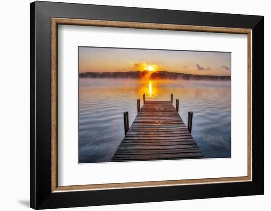 Dock on Long Lake at sunrise, Bridgton, Maine-Lisa Engelbrecht-Framed Photographic Print