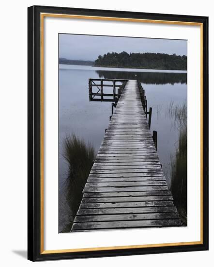 Dock, Shanghai Bay, Lake Mahinapua, West Coast, South Island, New Zealand, Pacific-Jochen Schlenker-Framed Photographic Print