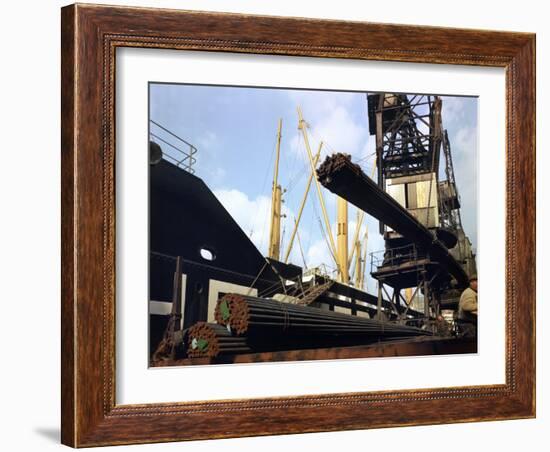 Dockers Loading Steel Bars onto the Manchester Renown, Manchester, 1964-Michael Walters-Framed Photographic Print