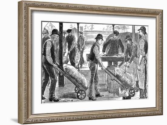 Dockers Unloading Sugar at West India Docks, London, 1889-null-Framed Giclee Print