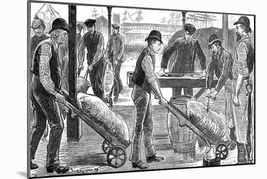 Dockers Unloading Sugar at West India Docks, London, 1889-null-Mounted Giclee Print
