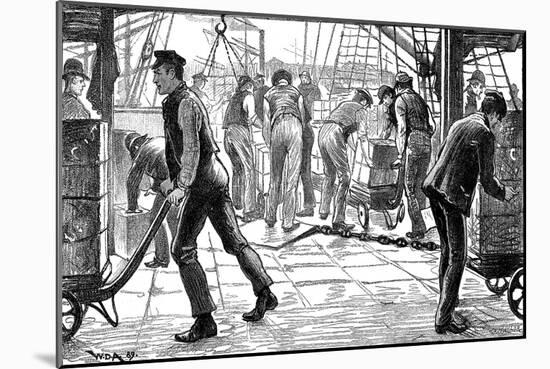 Dockers Unloading Tea in London Docks, 1889-null-Mounted Giclee Print