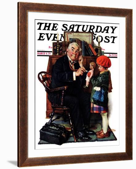 "Doctor and the Doll" Saturday Evening Post Cover, March 9,1929-Norman Rockwell-Framed Giclee Print