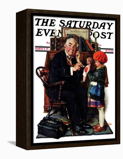 "Doctor and the Doll" Saturday Evening Post Cover, March 9,1929-Norman Rockwell-Framed Premier Image Canvas