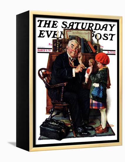 "Doctor and the Doll" Saturday Evening Post Cover, March 9,1929-Norman Rockwell-Framed Premier Image Canvas