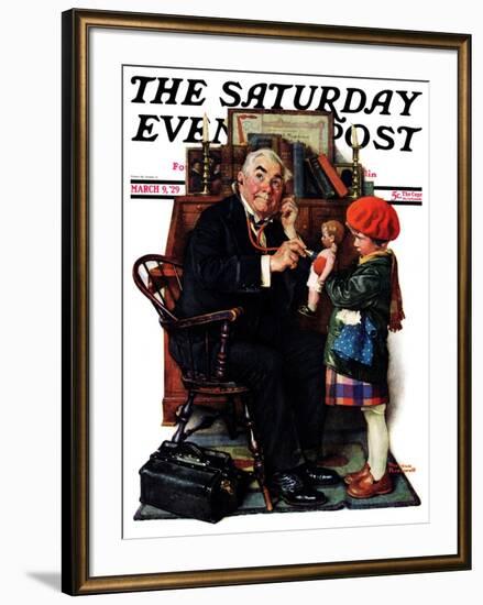 "Doctor and the Doll" Saturday Evening Post Cover, March 9,1929-Norman Rockwell-Framed Giclee Print