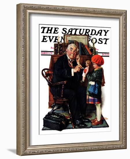 "Doctor and the Doll" Saturday Evening Post Cover, March 9,1929-Norman Rockwell-Framed Giclee Print