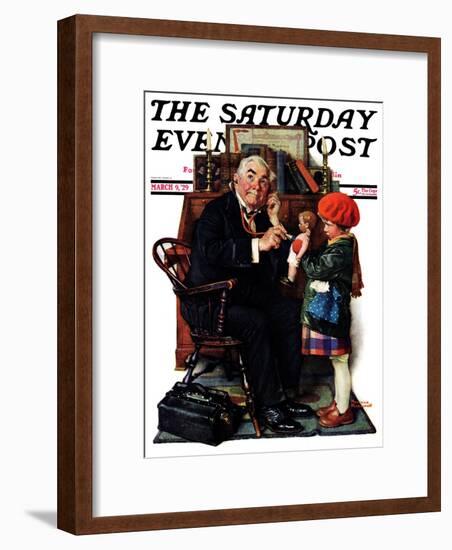 "Doctor and the Doll" Saturday Evening Post Cover, March 9,1929-Norman Rockwell-Framed Giclee Print