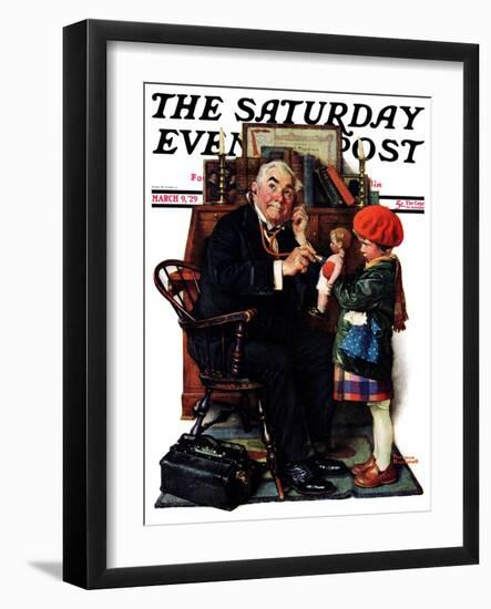 "Doctor and the Doll" Saturday Evening Post Cover, March 9,1929-Norman Rockwell-Framed Giclee Print