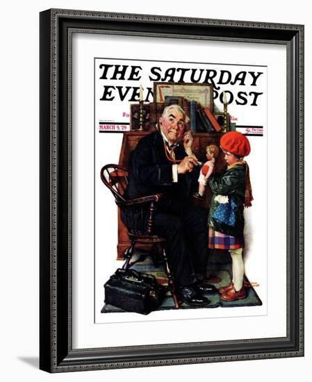 "Doctor and the Doll" Saturday Evening Post Cover, March 9,1929-Norman Rockwell-Framed Giclee Print