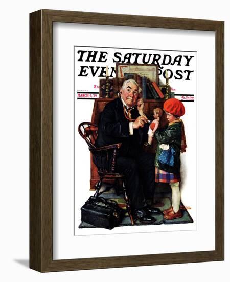 "Doctor and the Doll" Saturday Evening Post Cover, March 9,1929-Norman Rockwell-Framed Giclee Print