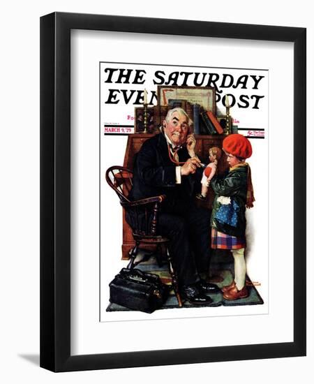 "Doctor and the Doll" Saturday Evening Post Cover, March 9,1929-Norman Rockwell-Framed Giclee Print