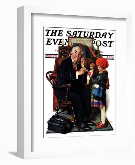 "Doctor and the Doll" Saturday Evening Post Cover, March 9,1929-Norman Rockwell-Framed Giclee Print