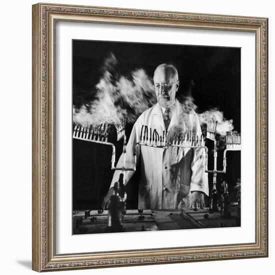 Doctor Evarts Graham Conducting Research on Cigarette Smoking and Lung Cancer, 1953-Fritz Goro-Framed Photographic Print