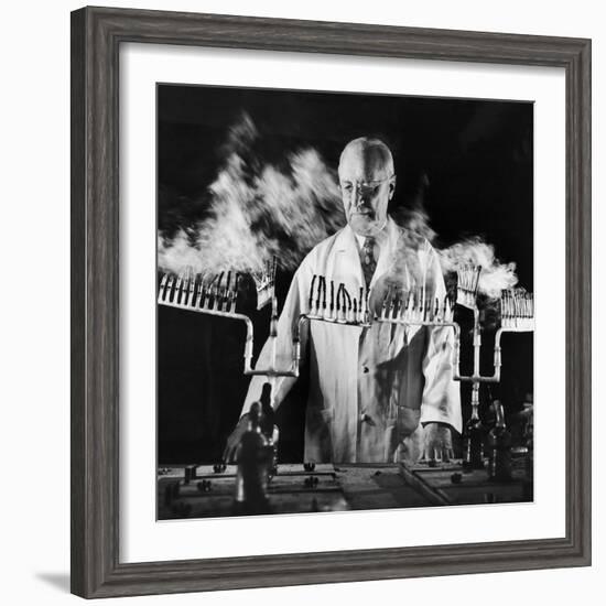 Doctor Evarts Graham Conducting Research on Cigarette Smoking and Lung Cancer, 1953-Fritz Goro-Framed Photographic Print