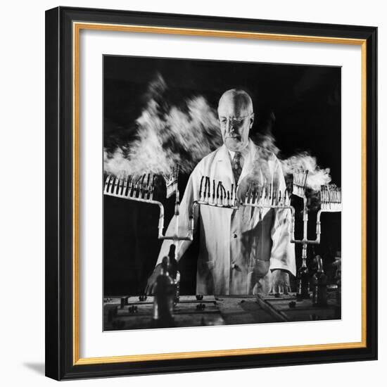 Doctor Evarts Graham Conducting Research on Cigarette Smoking and Lung Cancer, 1953-Fritz Goro-Framed Photographic Print