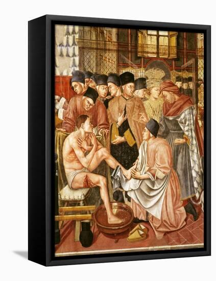 Doctor Giving Treatment to Sick Man with Cut on Leg, Fresco, by Domenico di Bartolo, 1443-null-Framed Premier Image Canvas