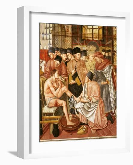 Doctor Giving Treatment to Sick Man with Cut on Leg, Fresco, by Domenico di Bartolo, 1443-null-Framed Giclee Print