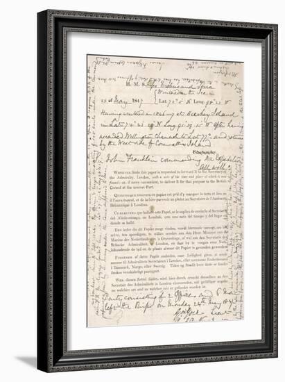 Document Transcribed by Sir John Franklin Stating That H.M.S Erebus and Terror Wintered in the Ice-null-Framed Photographic Print