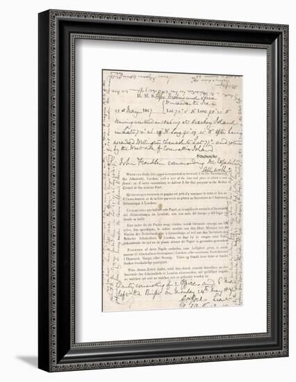 Document Transcribed by Sir John Franklin Stating That H.M.S Erebus and Terror Wintered in the Ice-null-Framed Photographic Print