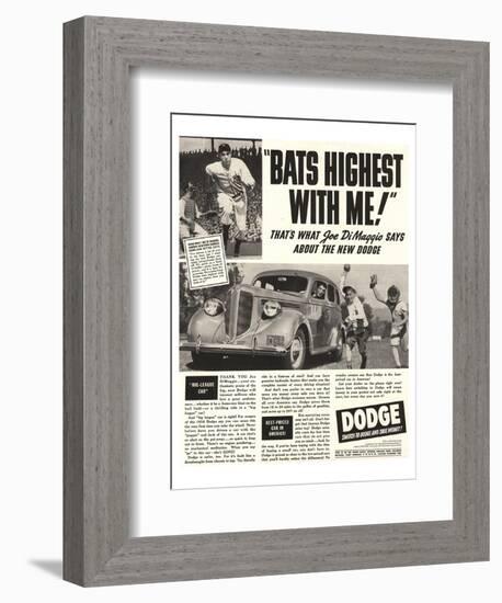 Dodge Ad With Joe Dimaggio-null-Framed Premium Giclee Print