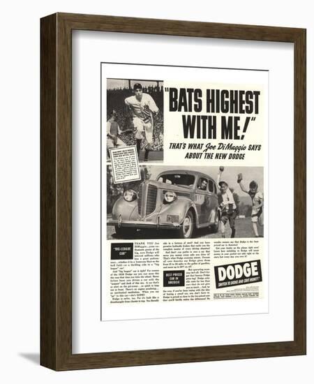 Dodge Ad With Joe Dimaggio-null-Framed Premium Giclee Print