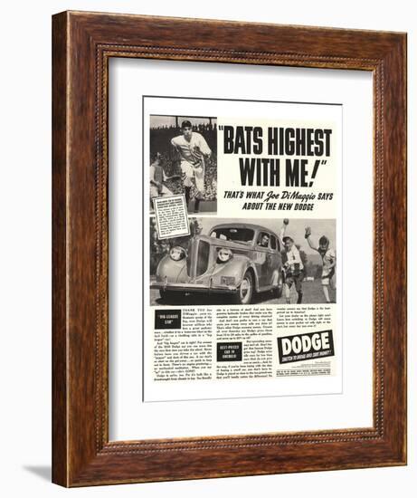 Dodge Ad With Joe Dimaggio-null-Framed Premium Giclee Print