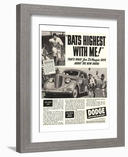 Dodge Ad With Joe Dimaggio-null-Framed Art Print