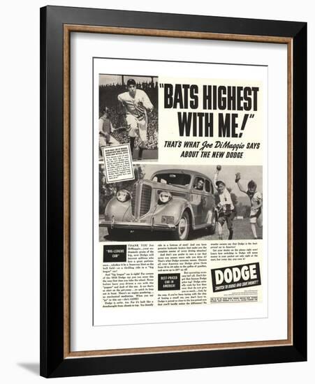 Dodge Ad With Joe Dimaggio-null-Framed Art Print