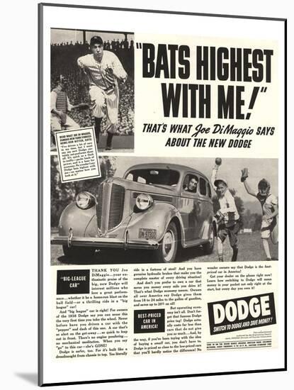 Dodge Ad With Joe Dimaggio-null-Mounted Art Print