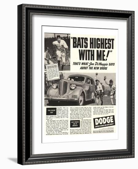 Dodge Ad With Joe Dimaggio-null-Framed Art Print