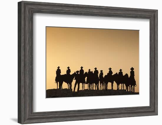 Dodge City Sign with Cowboy Silhouettes, Kansas, USA-Walter Bibikow-Framed Photographic Print