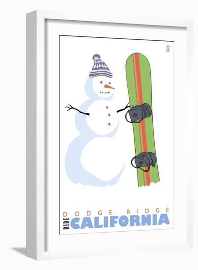 Dodge Ridge, California, Snowman with Snowboard-Lantern Press-Framed Premium Giclee Print