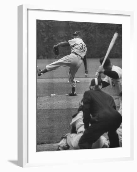 Dodger Don Newcombe Leaning with His Arm Cocked Back for the Pitch-null-Framed Premium Photographic Print