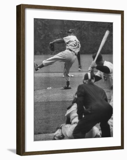 Dodger Don Newcombe Leaning with His Arm Cocked Back for the Pitch-null-Framed Premium Photographic Print
