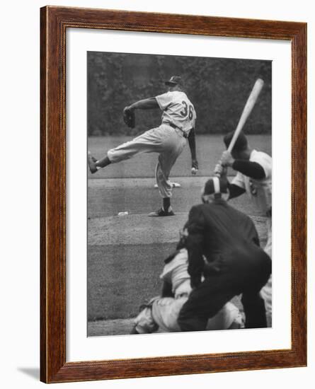 Dodger Don Newcombe Leaning with His Arm Cocked Back for the Pitch-null-Framed Premium Photographic Print