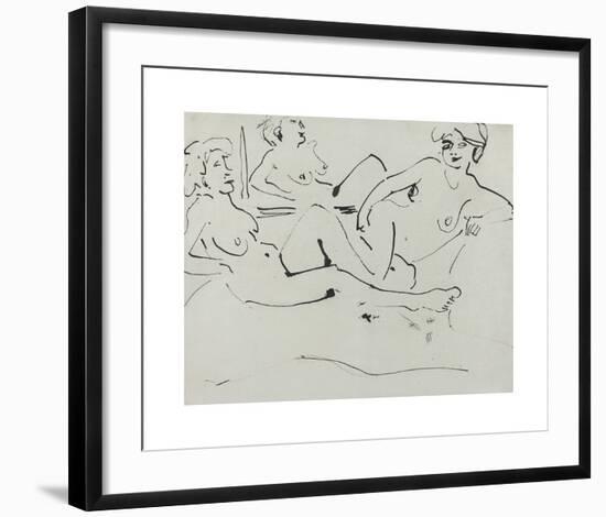 Dodo and an Older Woman Reclining before a Mirror-Ernst Ludwig Kirchner-Framed Premium Giclee Print