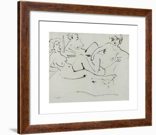 Dodo and an Older Woman Reclining before a Mirror-Ernst Ludwig Kirchner-Framed Premium Giclee Print