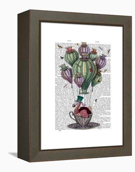 Dodo in Teacup with Dragonflies-Fab Funky-Framed Stretched Canvas