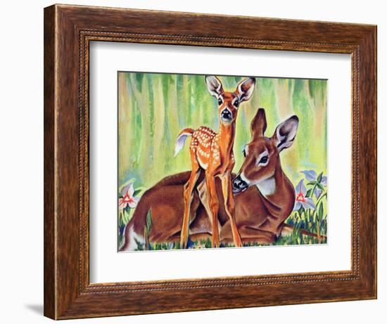 "Doe and Fawn in Forest," June 1, 1940-Paul Bransom-Framed Giclee Print