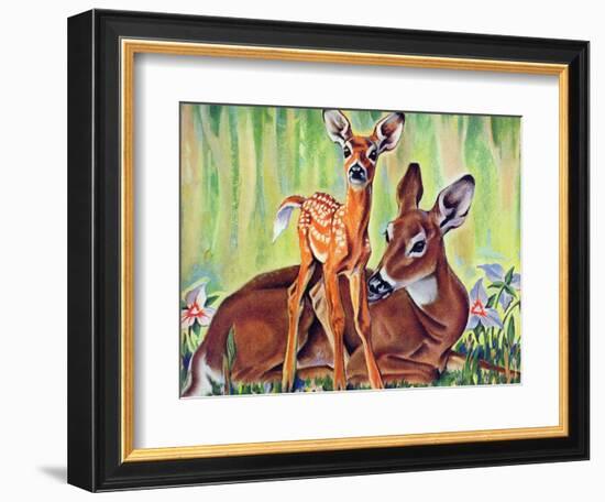 "Doe and Fawn in Forest," June 1, 1940-Paul Bransom-Framed Giclee Print