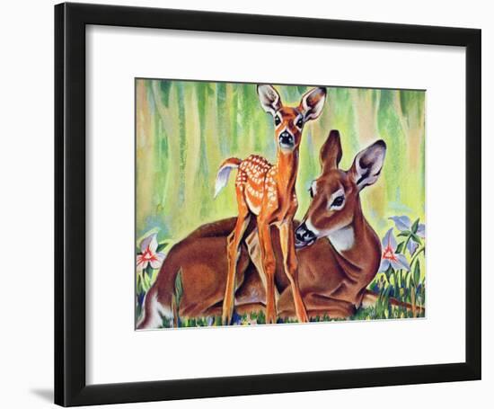 "Doe and Fawn in Forest," June 1, 1940-Paul Bransom-Framed Giclee Print