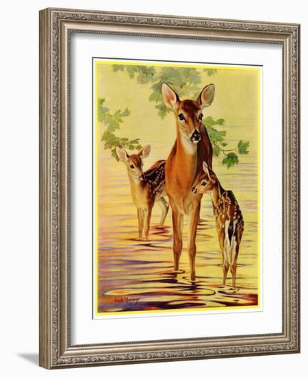 "Doe and Fawns,"April 29, 1933-Jack Murray-Framed Giclee Print