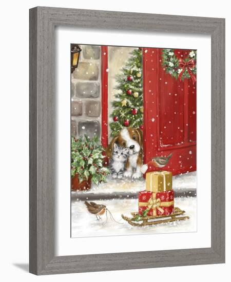 Dog and Cat at Door-MAKIKO-Framed Giclee Print